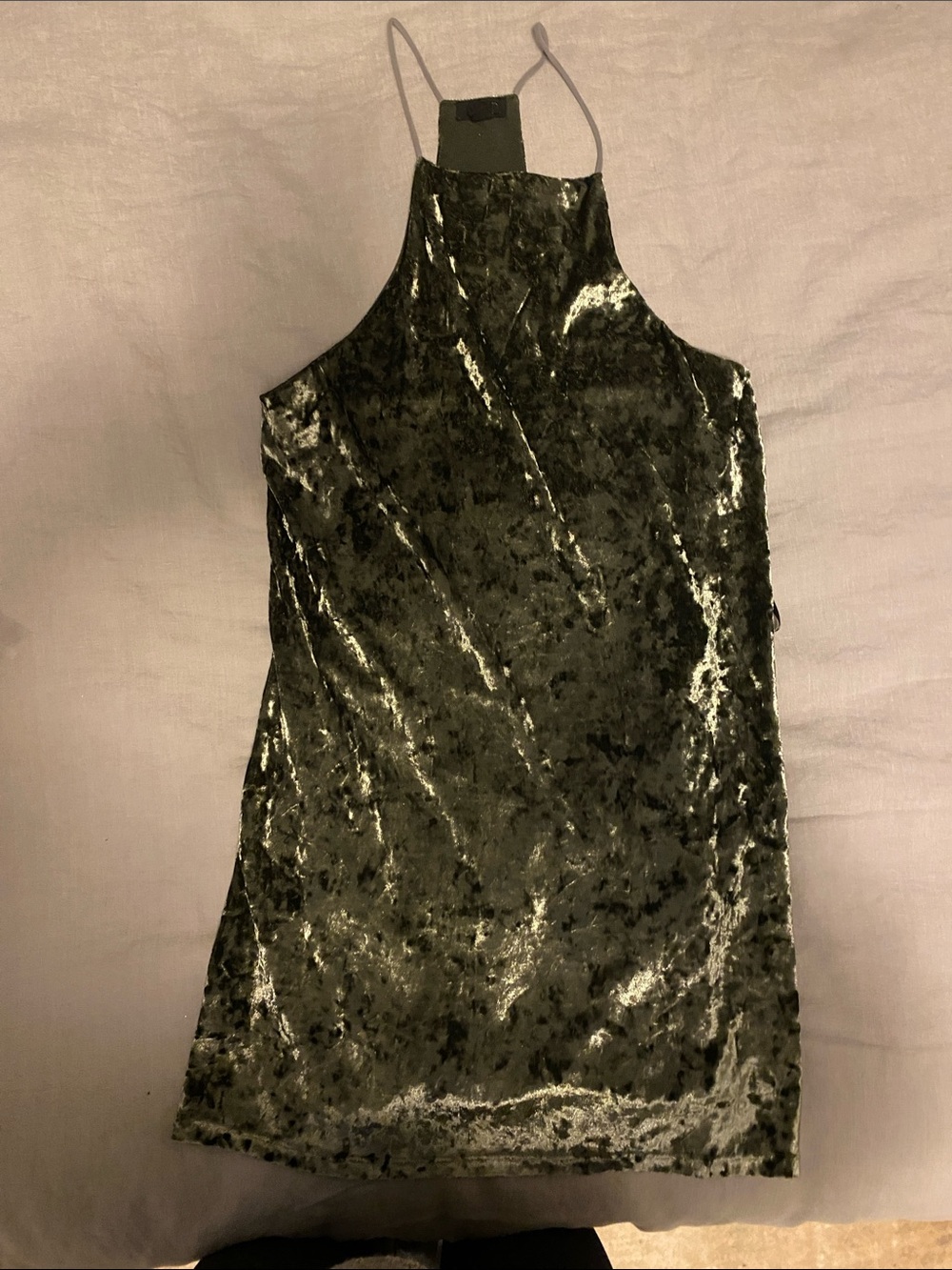 Velvet Halter Mini Dress - dark grayish olive